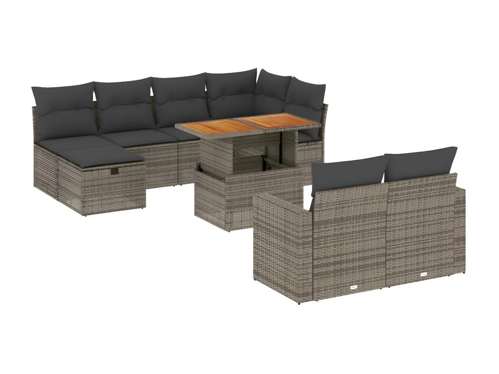 11-piece garden furniture set with grey resin wicker cushions