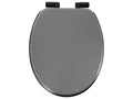 Grey and black wooden toilet seat with soft-close mechanism and Homzora fixing bracket