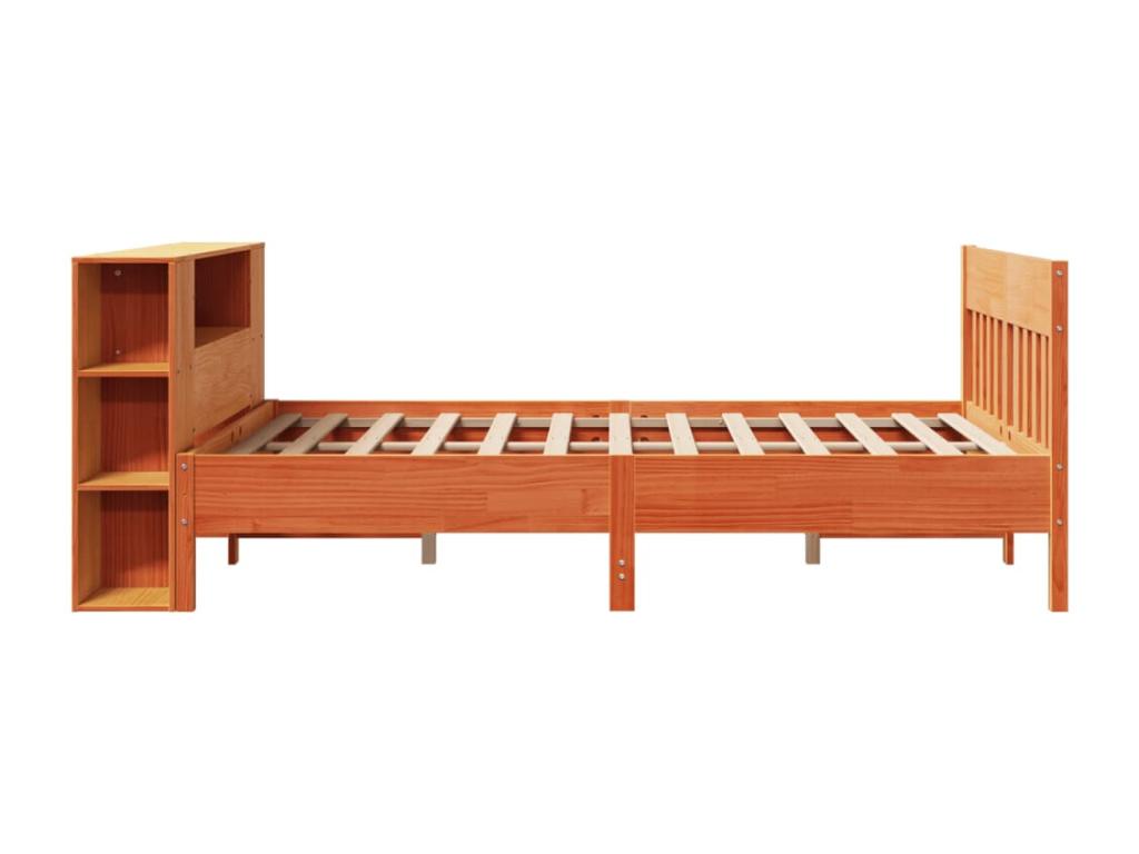 Bookshelf bed without mattress, brown wax finish, 140x200 cm, solid pine