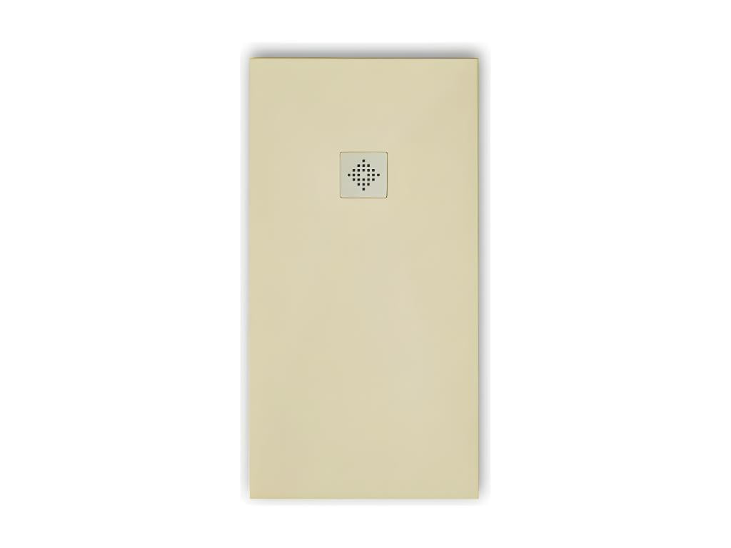 Extra-flat 70x180 cm PURE shower tray in beige slate-effect resin with stainless steel grate