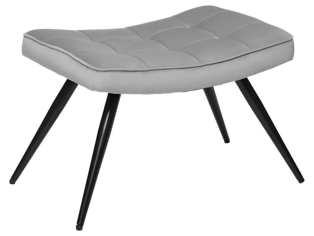 Armchair and matching footstool in Pebble Grey Velvet with Black Metal Legs