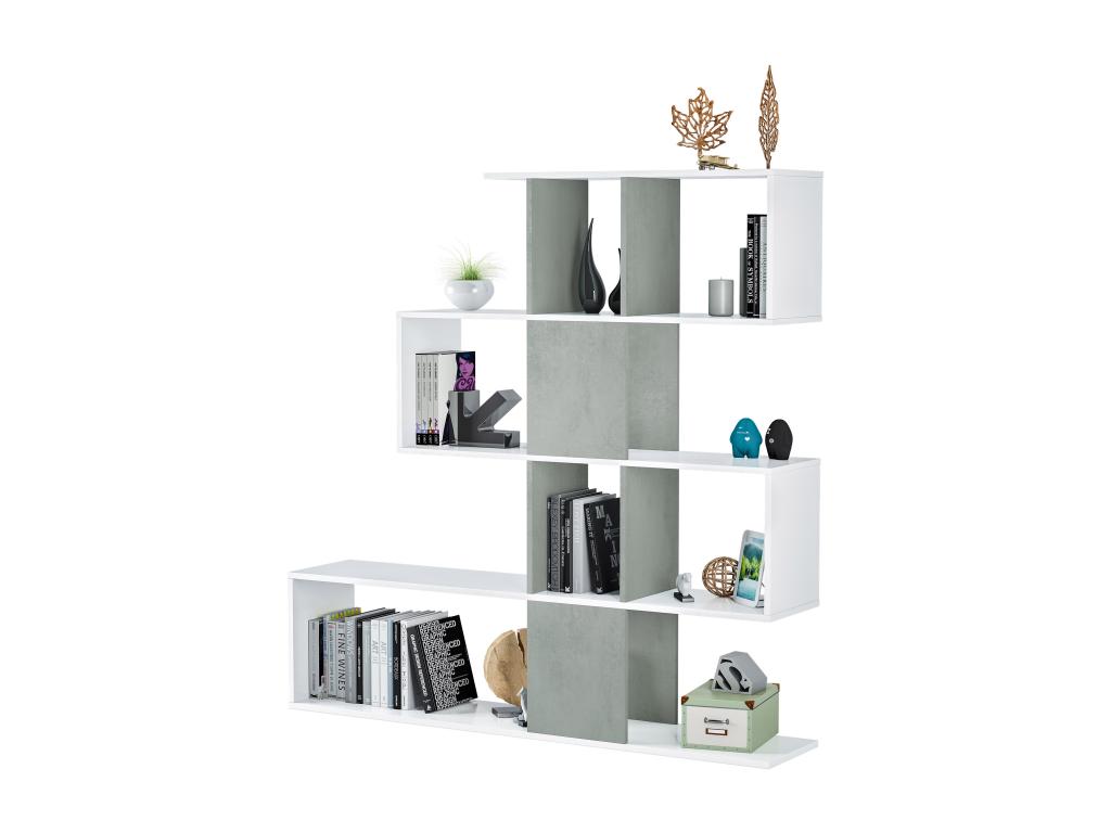 Homzora multi-purpose shelf in white/concrete grey melamine-coated particleboard - Height 145 x Length 145 cm x Depth 28 cm