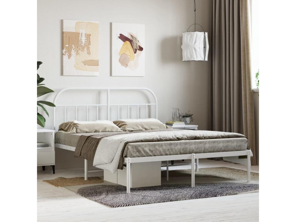 Metal bed frame with white headboard, 140x190 cm