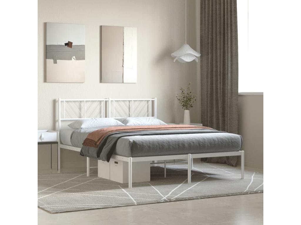Metal bed frame with white headboard 120x190