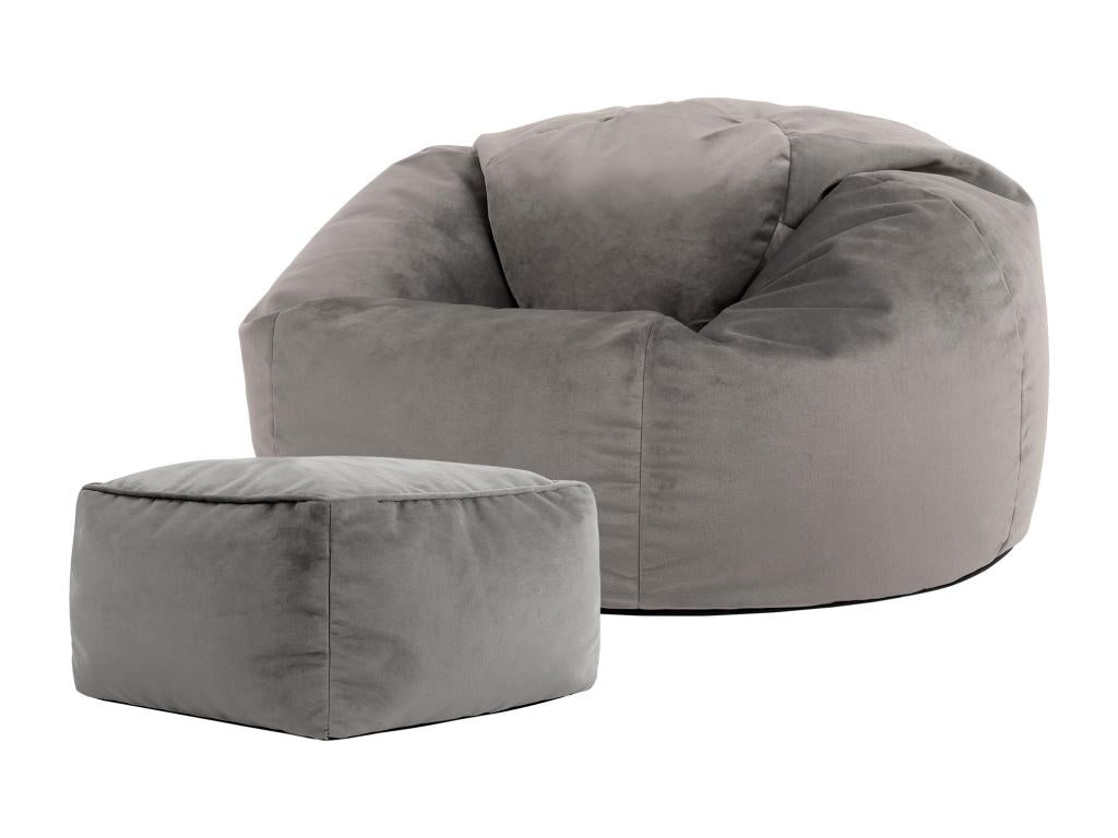 Classic pouf and matching anthracite grey velvet footstool - Homzora