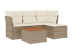 5-piece garden furniture set with cushions, beige woven resin