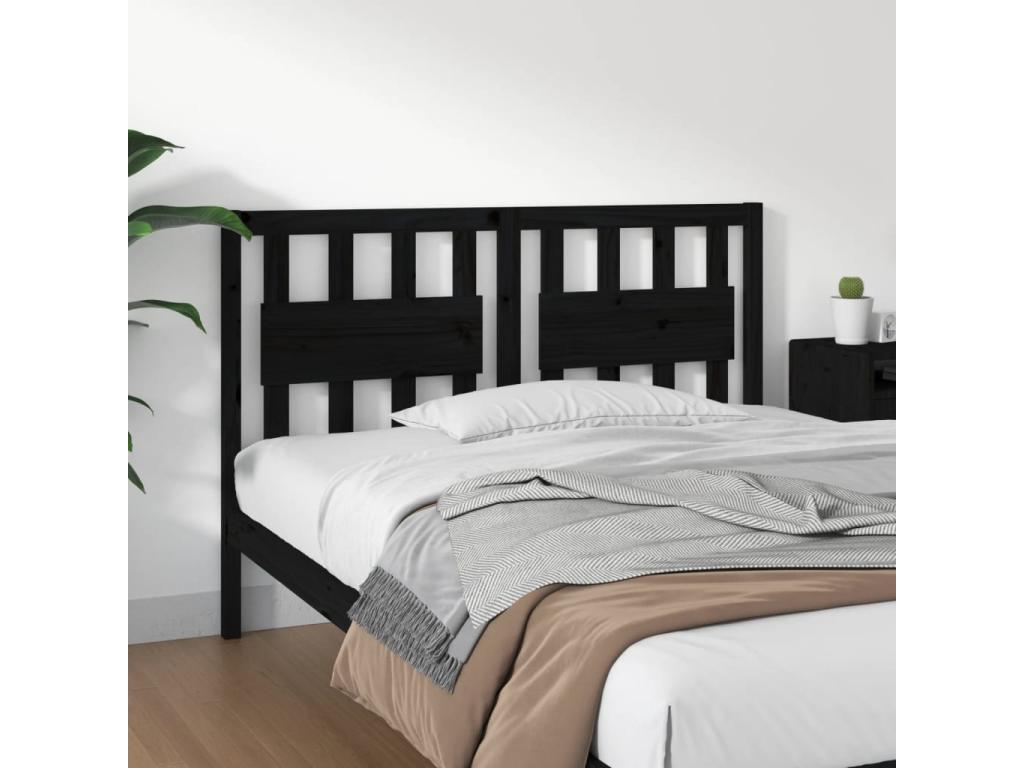 Black headboard 145.5x4x100 cm Solid pine wood