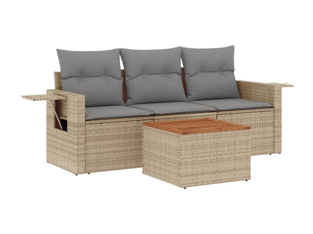 4-piece garden furniture set with cushions, méHomzora beige woven resin