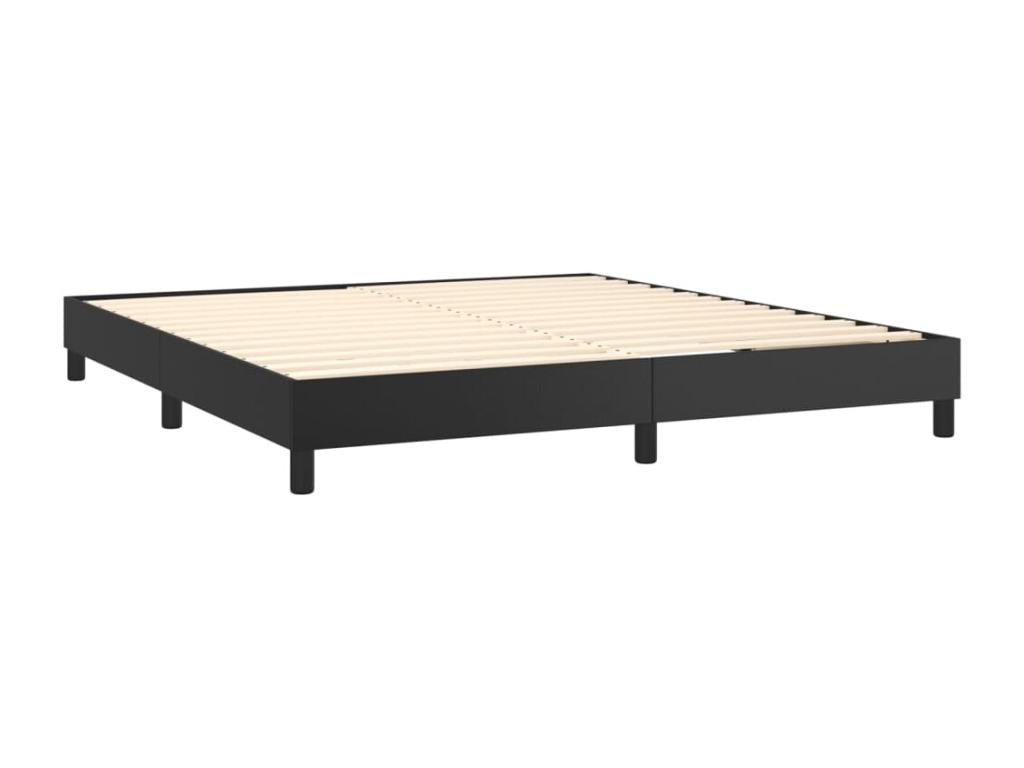 Upholstered bed base with mattress and LED lighting, black, 180x200cm, faux leather