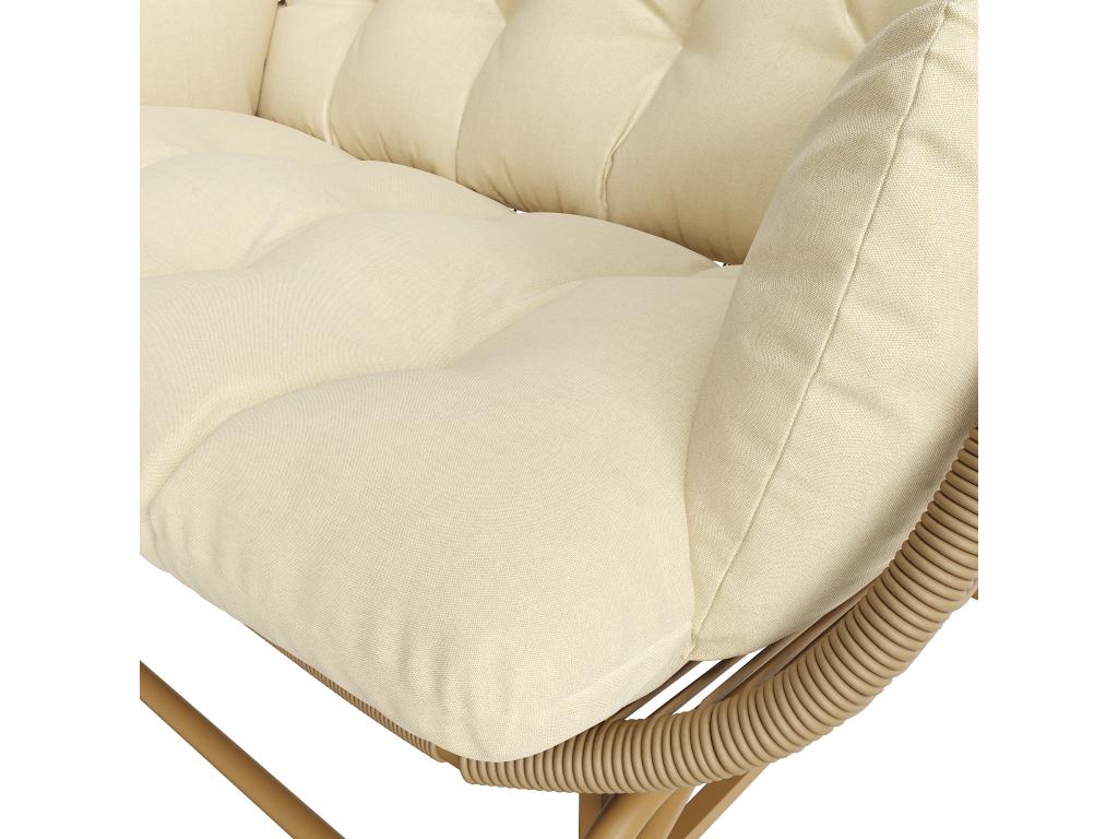 2-seater steel rocking garden chair - PE rattan, iron, waterproof fabric - Natural