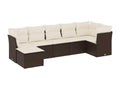 Garden furniture set with cushions, 7 pieces, brown woven resin