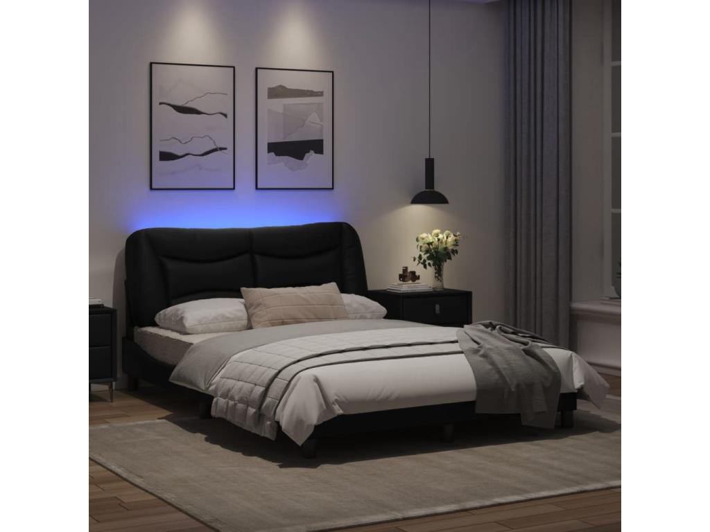 Bed frame with Homzoraères LED lights, black, 140x190 cm, faux leather