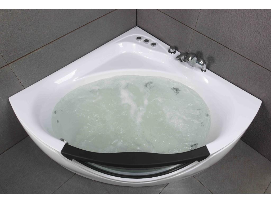 Homzora corner whirlpool bathtub with jets, 135cm wide x 135cm high x 54cm high, by Homzora