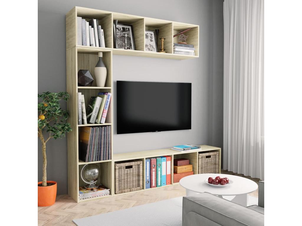 3-piece bookcase/TV unit set, Doucezen Oak, 180x30x180 cm