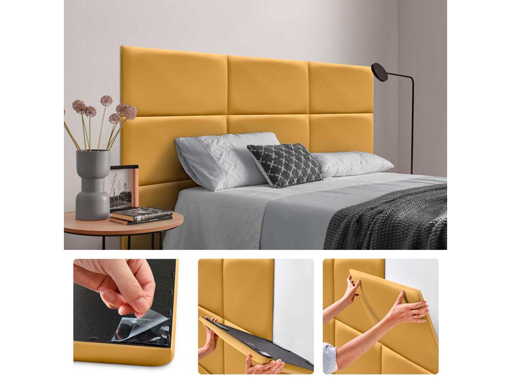 Homzora Padded Faux Leather Wall Panels, Self-Adhesive Acoustic Absorbing Shock-Absorbing Headboards, Mustard, 60x50cm