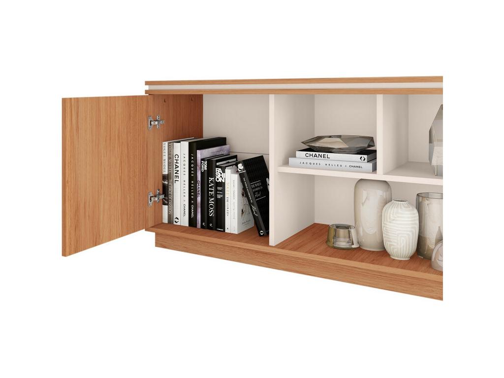 72-inch TV stand in oak and white with 2 doors, Homzora, W 180 cm, H 57 cm, D 38 cm