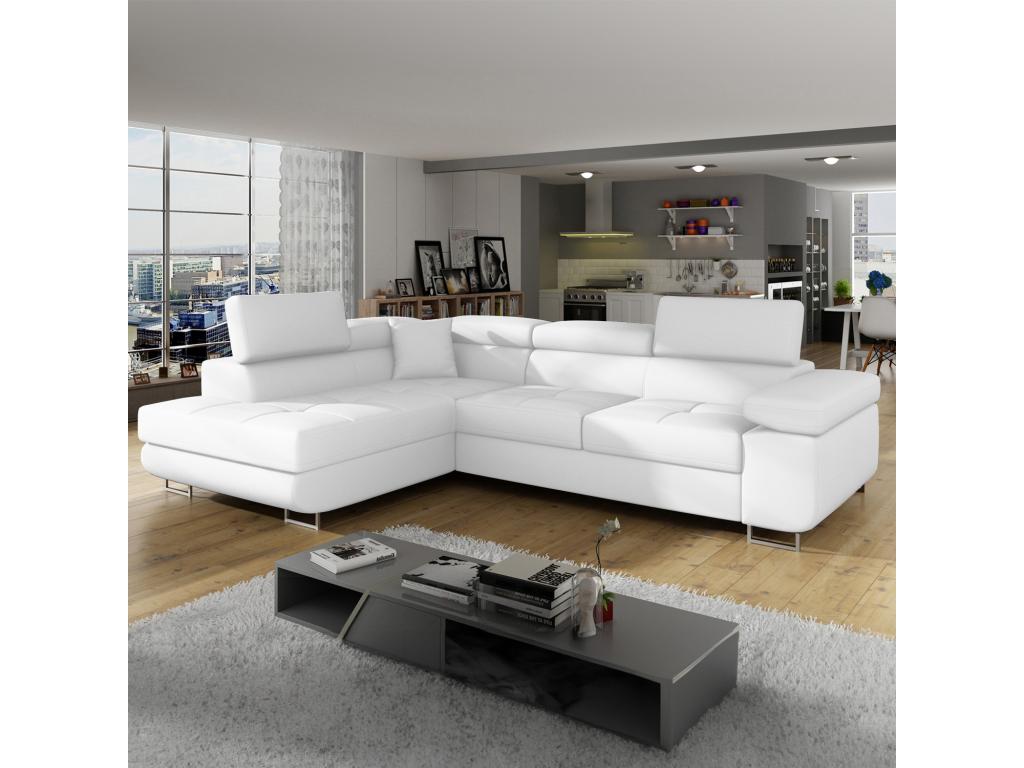 Homzora Left-Hand Corner Sofa Bed in White Faux Leather