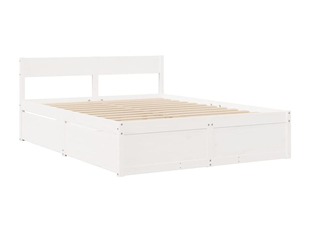 Bed frame with drawers, white, 140x200 cm, solid pine wood