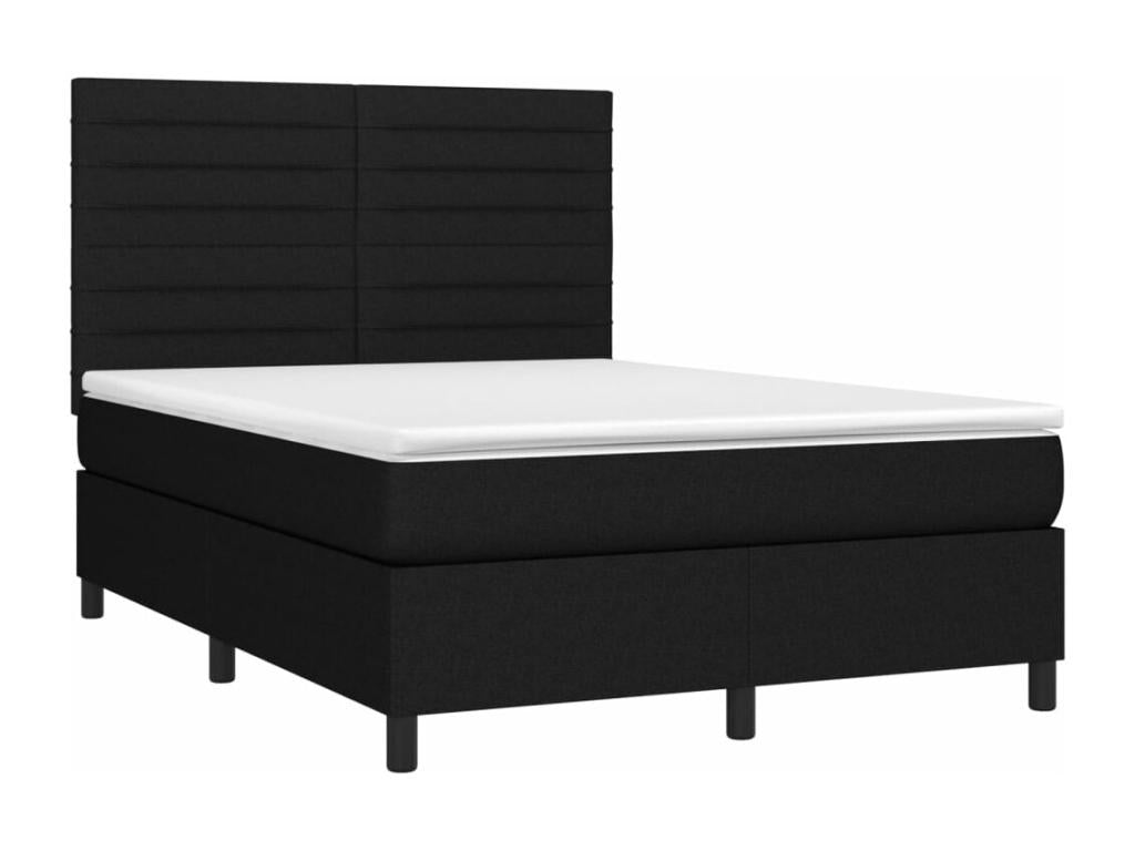 Upholstered bed base with mattress and LED lighting, black, 140x190 cm, fabric
