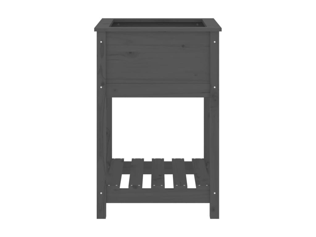 Planter with shelf, Grey, 54x54x81 cm, Solid pine wood