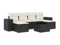 7-piece garden furniture set with cushions, black woven resin