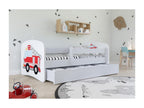 Children's blue teddy bear bed with slatted base and removable safety rail - Homzora foam mattress - 80x180