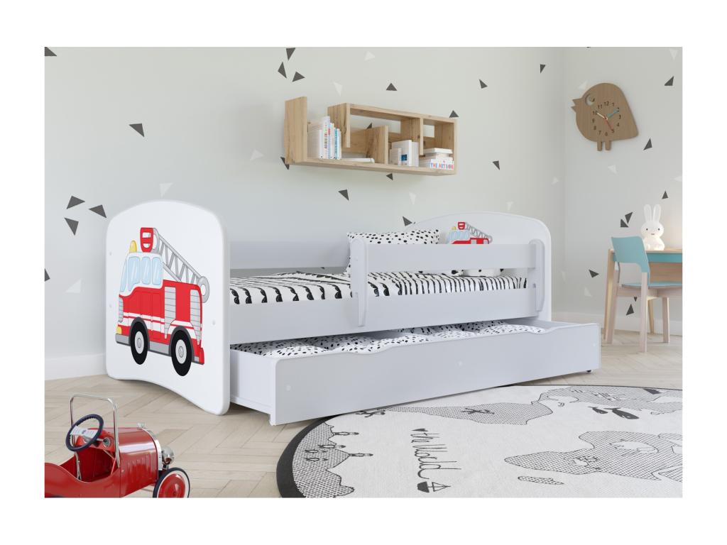 Children's blue teddy bear bed with slatted base and removable safety rail - Homzora foam mattress - 80x180