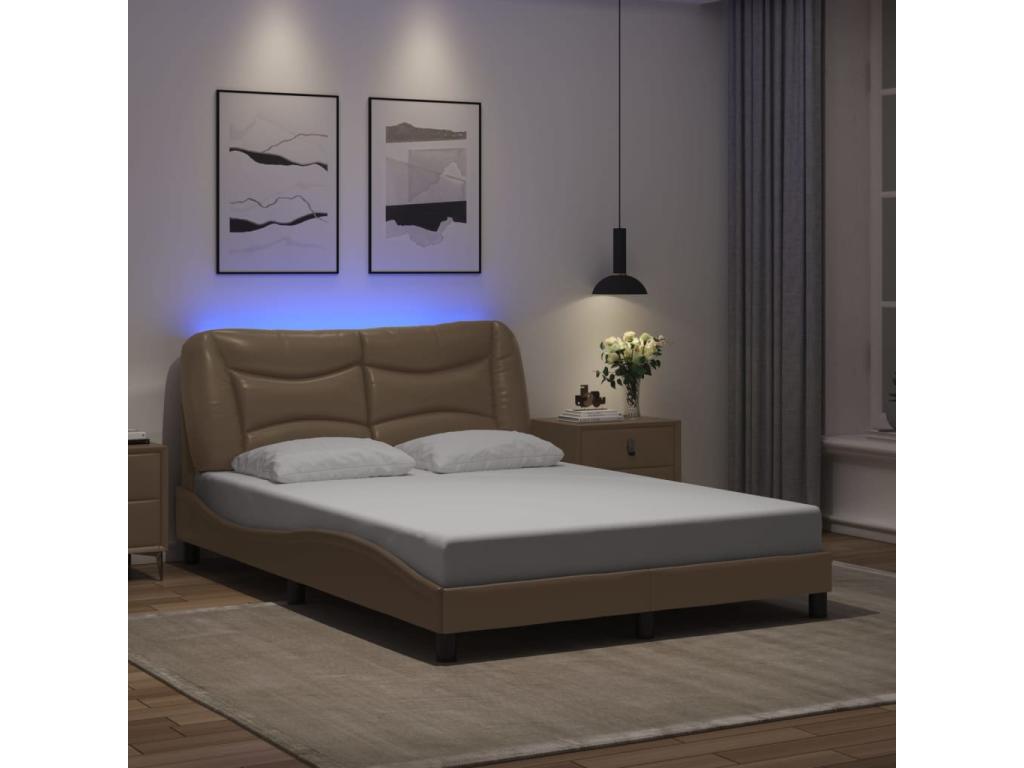 Bed frame with LED lighting, mattress not included, cappuccino color, 140x190 cm