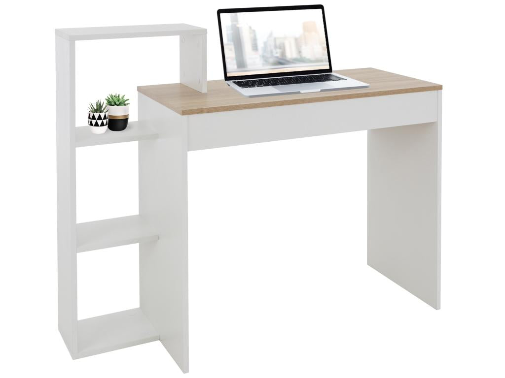 Homzora White/Oak PC Desk with Shelves