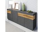 Homzora Anthracite Grey and Wood 4-Door 2-Drawer Buffet