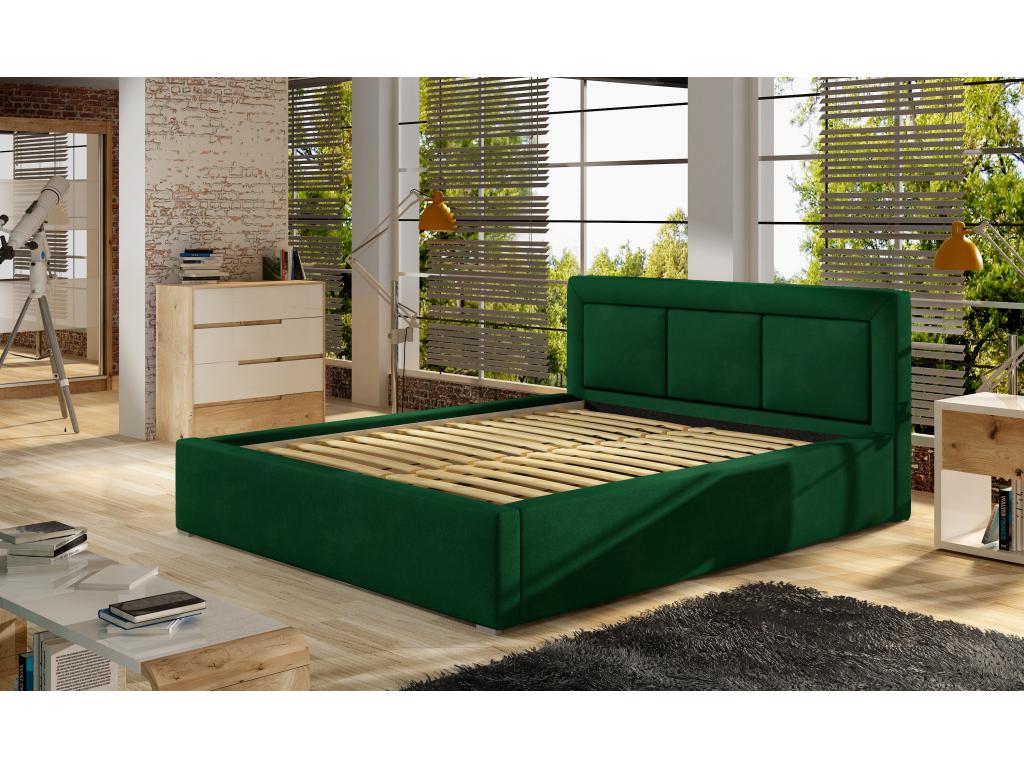 Homzora Large Square Upholstered Green Velvet Bed - 4 Sizes - 200x200