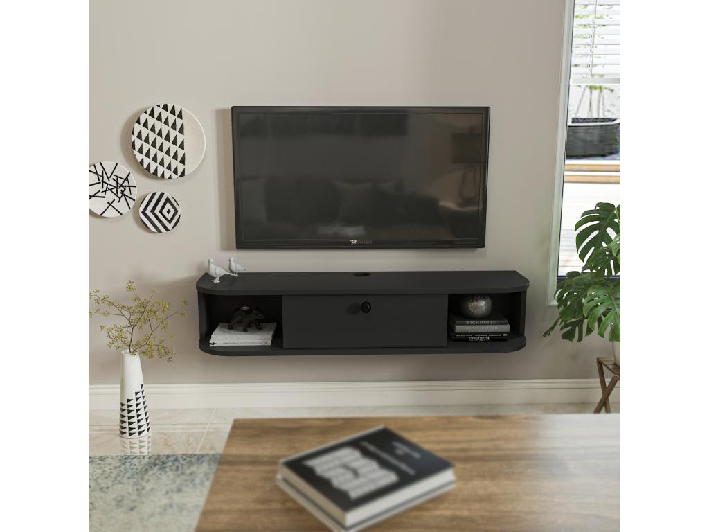 120cm wall-mounted TV unit with cupboard and shelves, modern and durable, anthracite