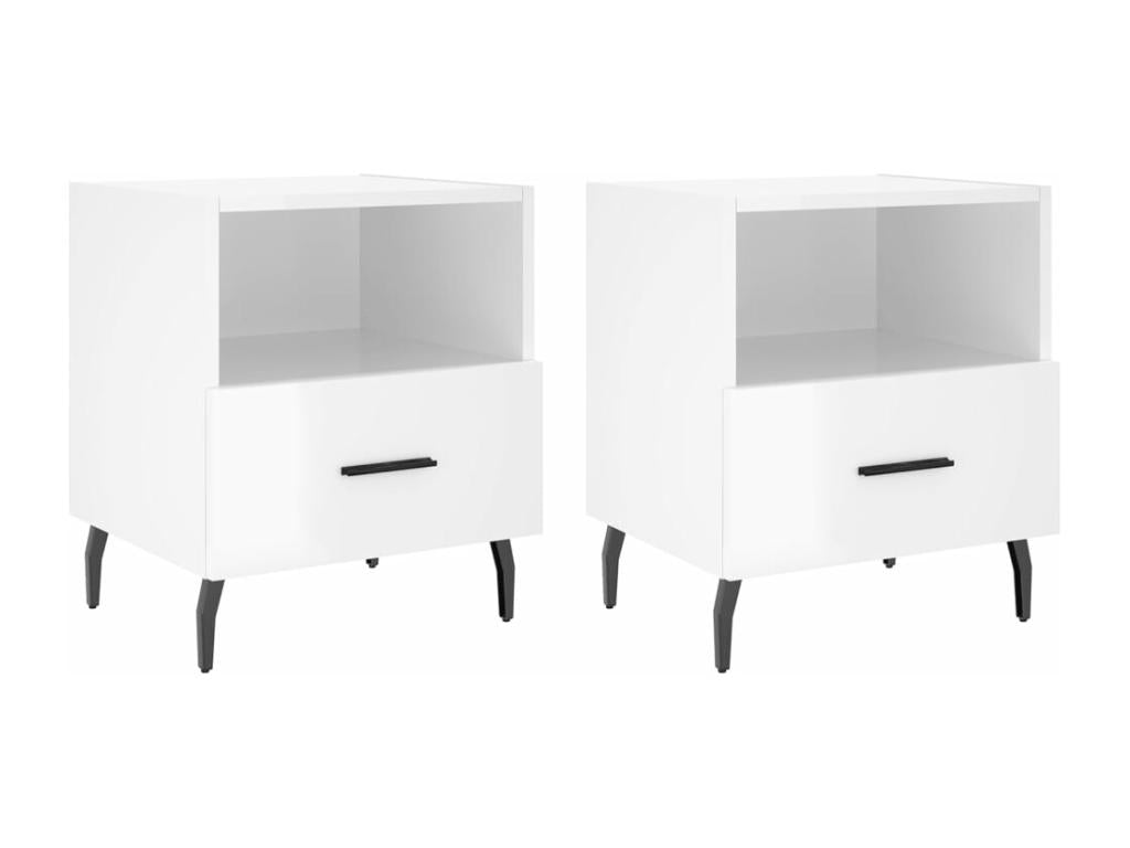 2-piece bedside tables, glossy white, 40x35x47.5 cm