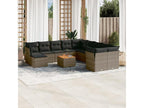 12-piece garden furniture set with cushions, grey woven resin