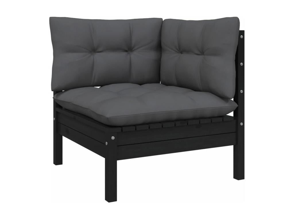 12-piece garden furniture set with cushions, black, solid pine wood