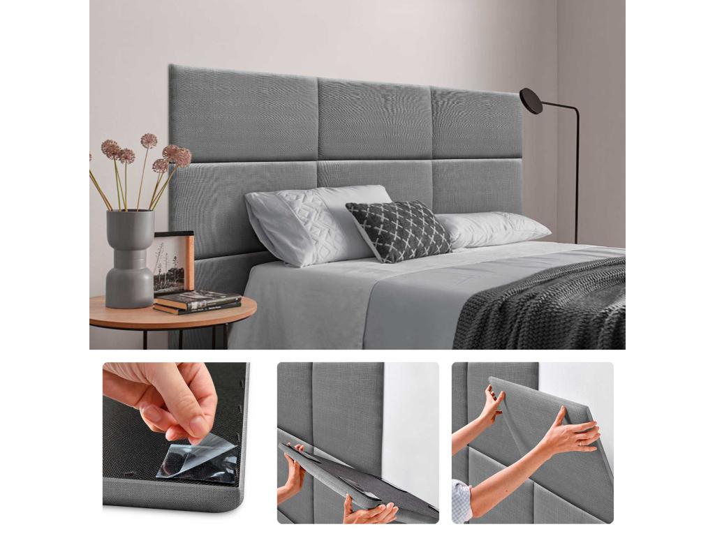 Homzora Set of 6 Self-Adhesive Linen Wall Panels, Sound Absorbing, Shockproof, and Suitable for Bed Headboards, Dark Grey, 60x40cm x6