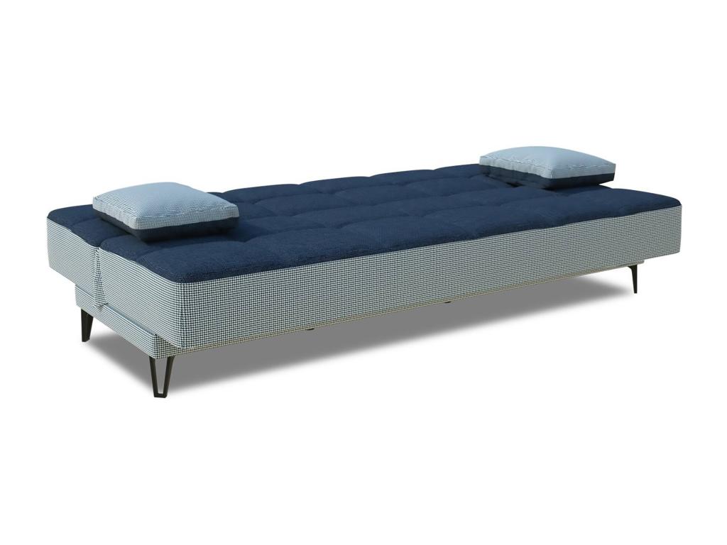 Homzora Sofa, 3-seater sofa with black metal legs, upholstered fabric living room sofa with opening, Homzora 190x87h97 cm, Grey and Blue