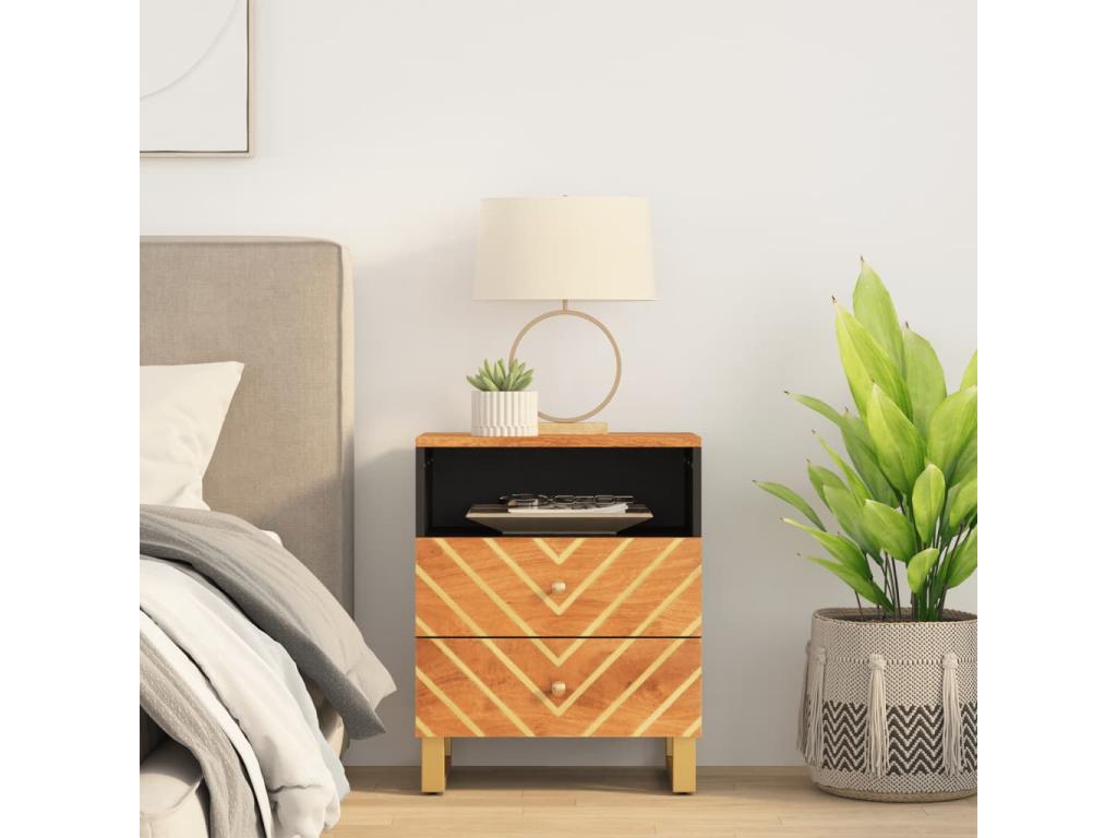Brown and black bedside table 50x33x60 solid mango wood