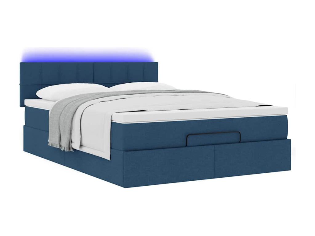 Ottoman bed frame with blue mattress 140x200 cm fabric