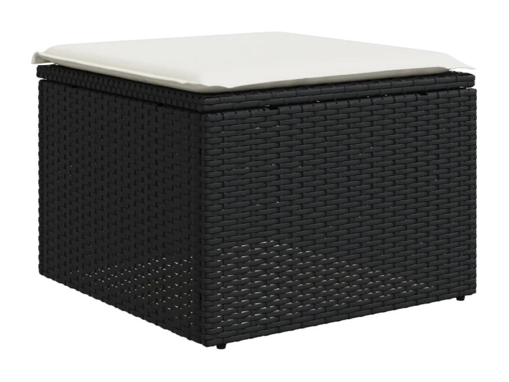 10-piece garden furniture set with cushions, black woven resin