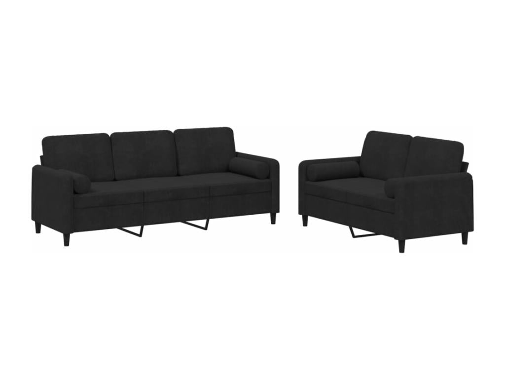 2-piece sofa set with black velvet cushions