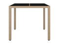 Garden table with glass top, woven resin, tempered glass
