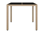 Garden table with glass top, woven resin, tempered glass