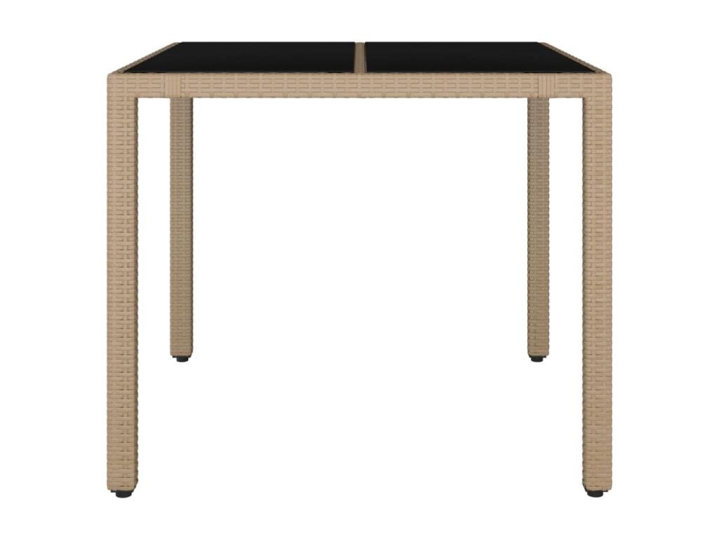 Garden table with glass top, woven resin, tempered glass