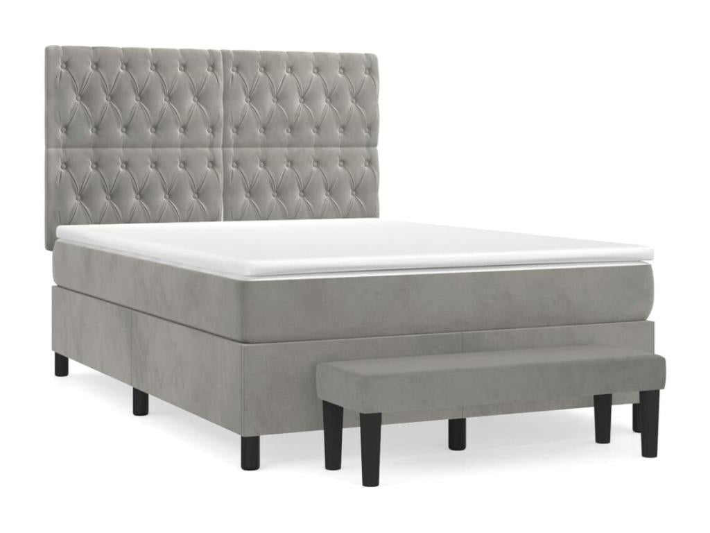 Upholstered bed base and mattress, light grey, 140x190cm, velvet