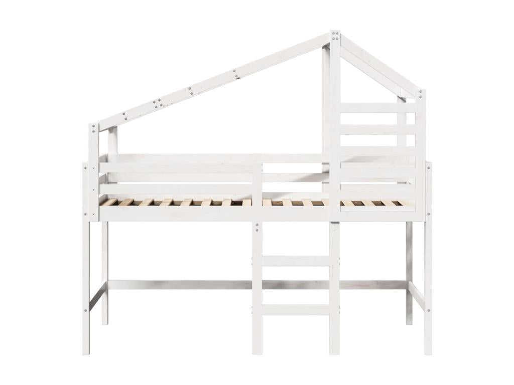 Bunk bed with ladder and white roof, 80x200cm, solid pine wood
