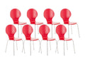 Set of 8 Conference Chairs - Wood / Chrome-Plated Metal - Red - Homzora