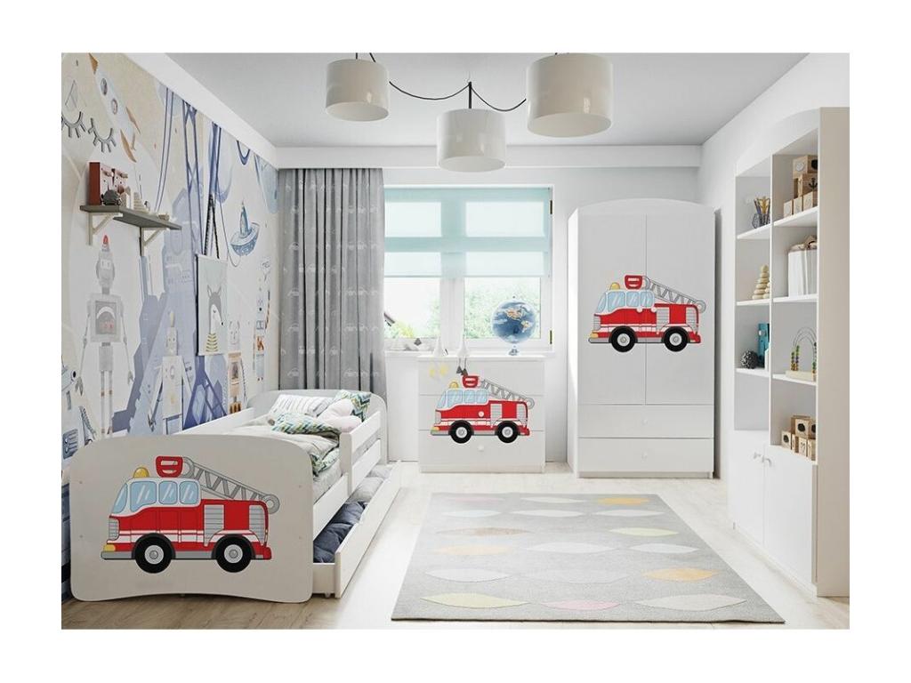 Children's blue teddy bear bed with slatted base and removable safety rail - Homzora foam mattress - 80x180