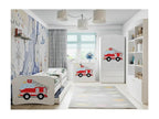 Children's blue teddy bear bed with slatted base and removable safety rail - Homzora foam mattress - 80x180