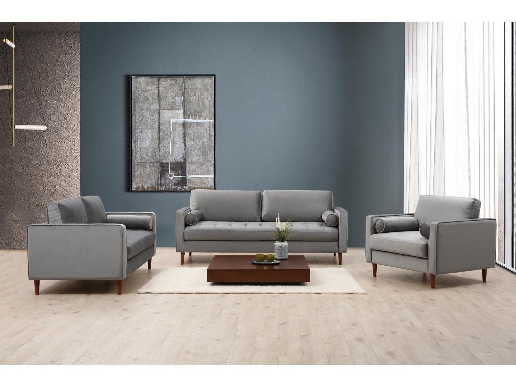 Homzora 215cm 3-seater light grey velvet sofa